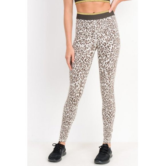Mono B Pants - Snow Jaguar Highwaist Gold-Striped Band Leggings